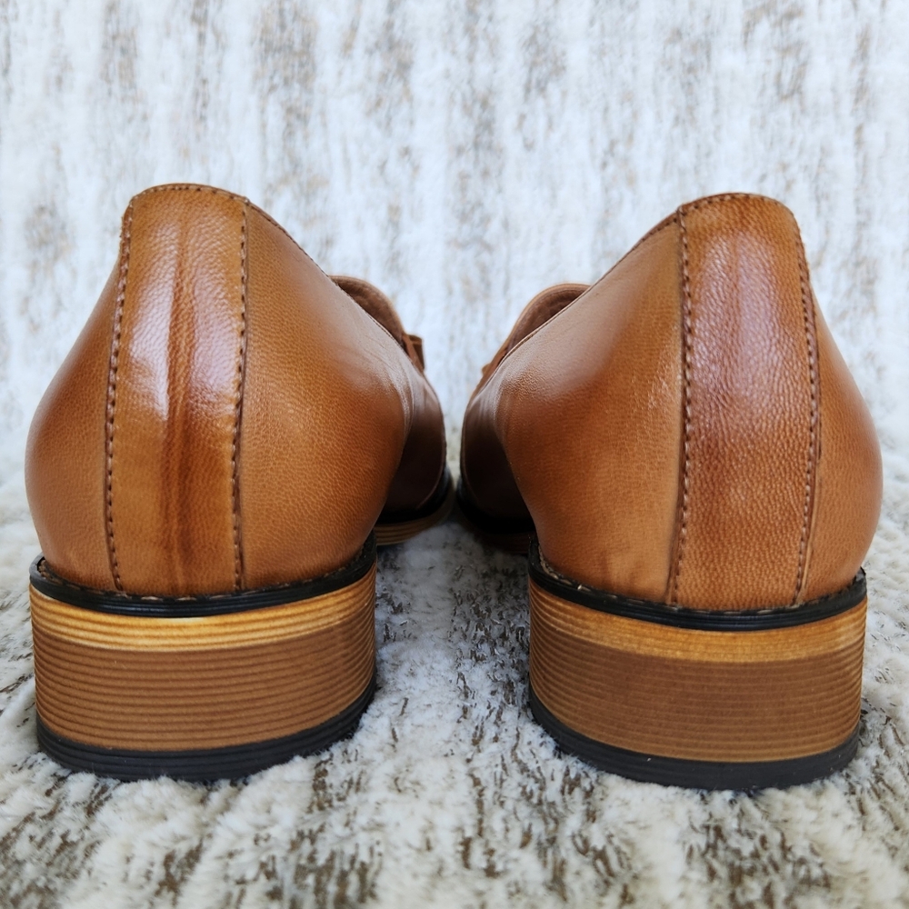 Mona Flying Bow Penny Loafer Sheepskin Leather Brown Tan | Women's Size 9, 40 EU - Picture 5 of 14